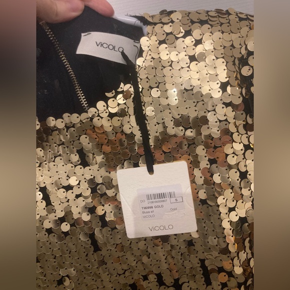 NWT Vicolo gold sequin zip up blouse - Picture 3 of 5